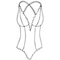 One-piece swimsuit, vector elements in doodle style with black outline