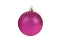 One pink glittered Christmas tree ball isolated on white background