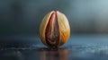 One pistachio nut lies on the table close-up, copy space. Generative AI Royalty Free Stock Photo