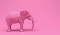 One plain pink realistic elephant isolated on a pink background. Creative conceptual monochrome illustration with copy space. 3D