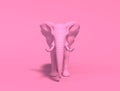 One plain pink realistic elephant isolated on a pink background. Creative conceptual monochrome illustration with copy space. 3D