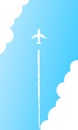One plane fly on blue sky background with vapour trail. Jet airplane in clean blue sky Royalty Free Stock Photo