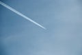 One plane leaves contrails trace Royalty Free Stock Photo