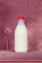 One plastic bottle with milk, litre volume, red cap Royalty Free Stock Photo