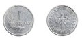 One Polish grosz coin on a white isolated background