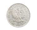 One Polish zloty coin on a white isolated background Royalty Free Stock Photo