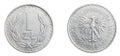 One Polish zloty coin on a white isolated background Royalty Free Stock Photo