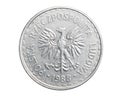 One Polish zloty coin on a white isolated background Royalty Free Stock Photo