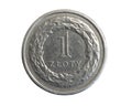 One Polish zloty coin on a white isolated background Royalty Free Stock Photo