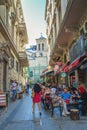 One of the popular street with nice cafe near Istiklal avenue and view of Theotokos Greek Orthodox Church