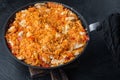 One Pot Chicken Enchilada Rice Casserole, on black background Royalty Free Stock Photo