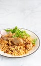 One Pot Indian Chicken and Rice Dish Directly Above Vertical Photo Royalty Free Stock Photo