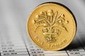 One pound coin on a summary table Royalty Free Stock Photo