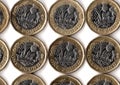 One pound coins from the United Kingdom. Royalty Free Stock Photo