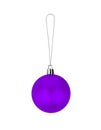 One purple glass ball white background isolated close up, blue ÃÂ¡hristmas tree decoration, single shiny round bauble, new year