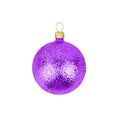One purple glass ball white background isolated close up, blue ÃÂ¡hristmas tree decoration, single shiny round bauble, new year Royalty Free Stock Photo