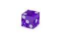 One purple glass dice isolated on white with light shadow. The result is two, macro photography. Royalty Free Stock Photo