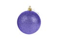 One purple glittered Christmas tree ball isolated on white background Royalty Free Stock Photo