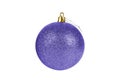 One purple glittered Christmas tree ball isolated on white background