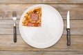 One quarter - Pizza pieces series as illustration of division in maths on wood table Royalty Free Stock Photo