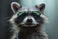 one raccoon wearing sunglasses