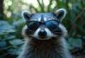 one raccoon wearing sunglasses