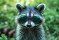 one raccoon wearing sunglasses