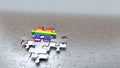 One Rainbow Puzzle Piece try to escape from Four other Silver Pieces Royalty Free Stock Photo