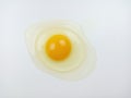One raw chicken egg with yellow yolk and clear white egg in three layers on white background. The largest cell in the world