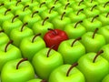One red apple among background of green apples Royalty Free Stock Photo