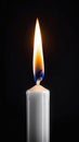 One red candle burns on a dark background. Memory, memorial, romance, prayer, religion. Vertical banner.