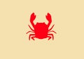 One red crab on a yellow background