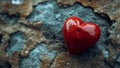 One red heart on a wooden-stone background. A realistic element that denotes love, health, care for yourself and Royalty Free Stock Photo