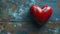 One red heart on a wooden-stone background. A realistic element that denotes love, health, care for yourself and Royalty Free Stock Photo