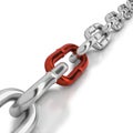 One red link in a chrome chain Royalty Free Stock Photo