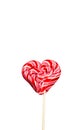 One red lolly pop isolated on a white background. Top view.