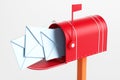 One red mailbox with an envelope inside on a white background Royalty Free Stock Photo