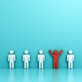 One red man standing with arms wide open among other people on green pastel color Royalty Free Stock Photo