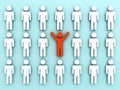 One red man standing with arms wide open among other people on light green Royalty Free Stock Photo