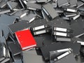 One red office binder and pile of black others. Archive. File s