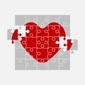 One Red Puzzle Heart. Jigsaw Love. Medical. Royalty Free Stock Photo