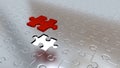 One Red Puzzle Piece above all other Silver Puzzle Pieces with o Royalty Free Stock Photo