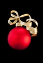 One red satin Christmas ball with gold ribbon