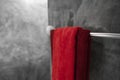One red towel in bathroom on a dryer. Counter bathroom interior contemporary. Luxury and stylish design bathroom with a Royalty Free Stock Photo