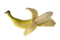 One ripe banana, half peeled, on a white background, isolated Royalty Free Stock Photo