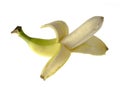 One ripe banana, half peeled, on a white background, isolated Royalty Free Stock Photo