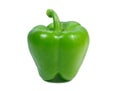 One ripe bright green bell pepper isolated on white background, close-up