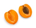 One ripe fresh apricot halves isolated on white background