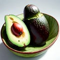 One ripe and one unripe avocado side-by-side.