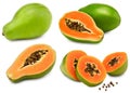 Ripe papaya fruit with slices isolated on white background. exotic fruit. clipping path Royalty Free Stock Photo